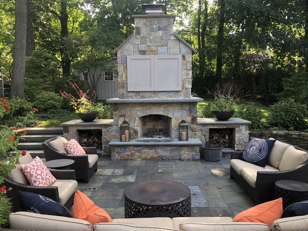 Backyard Fireplace and Seating Area in Glen Rock NJ