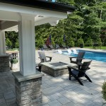 Poolside Patio, Pillars, Fire Pit, and Backyard Overhaul in Allendale, NJ